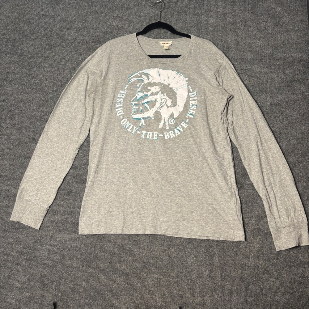 Diesel Long Sleeve T-Shirt Mens XL Grey Only The Brave Mohawk Y2K Graphic Tee